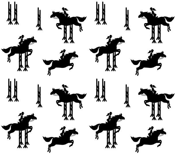 矢量无缝图案的骑马女子骑马秀跳跃马剪影图片下载