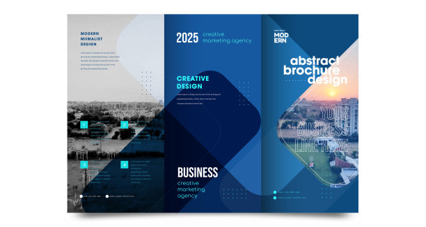 三折宣传册模拟背景抽象商业传单矢量设计演示布局a4大小图片下载