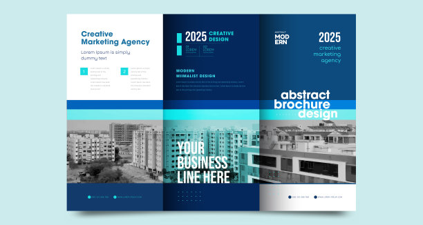 三折宣传册设计与线形状，企业业务模板三折传单。图片下载