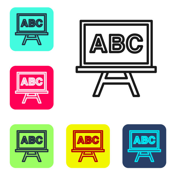 黑线，白色背景上孤立的黑板图标。学校的黑板上的迹象。设置图标的颜色方形按钮。向量图片下载
