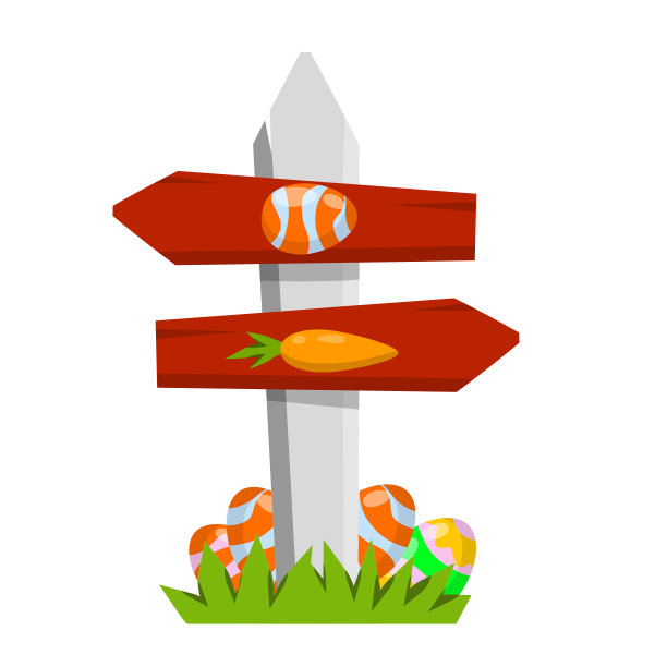 庆祝复活节。一套彩色彩蛋和胡萝卜。基督教节日。寻找物体的盘子。指针指向路由的符号。儿童游戏元素。卡通平面插图图片下载