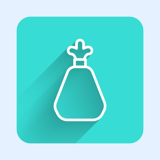 白线垃圾袋图标孤立与长阴影背景。绿色广场按钮。向量图片下载