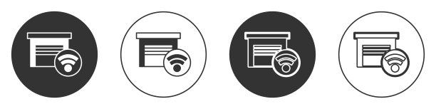 黑色智能车库图标孤立在白色背景。圆按钮。向量图片下载