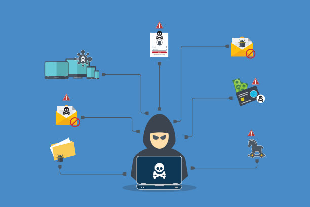 黑客用笔记本电脑窃取机密数据、个人信息和信用卡详情。黑客的概念。图片下载
