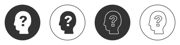带有问号图标的黑色人头孤立在白色背景上。圆按钮。向量图片下载