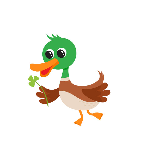 矢量插图卡通有趣的鸭子孤立在白色的背景。图片下载