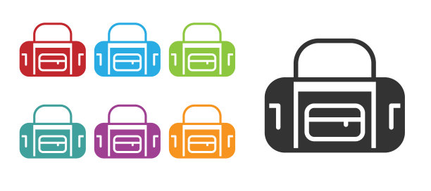 黑色运动包图标孤立的白色背景。设置图标丰富多彩。向量图片下载