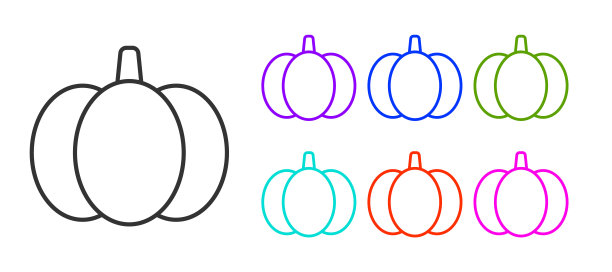黑线南瓜图标孤立在白色背景。快乐的万圣节派对。设置图标丰富多彩。向量图片下载