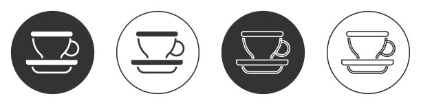 黑咖啡杯图标孤立在白色背景。茶杯。热喝咖啡。圆按钮。向量图片下载