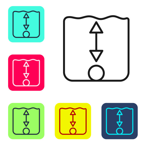 黑线深度测量图标隔离在白色背景上。水的深度。设置图标的颜色方形按钮。向量图片下载