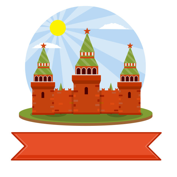 莫斯科克里姆林宫。到首都旅游的旅游目的地。有塔和墙的堡垒。旅游景点。卡通平面插图。夏天的季节。俄罗斯的住所。红场上的总统图片下载