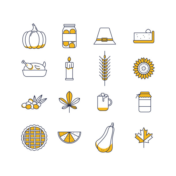 感恩节大纲图标。向量孤立秋季符号图片下载