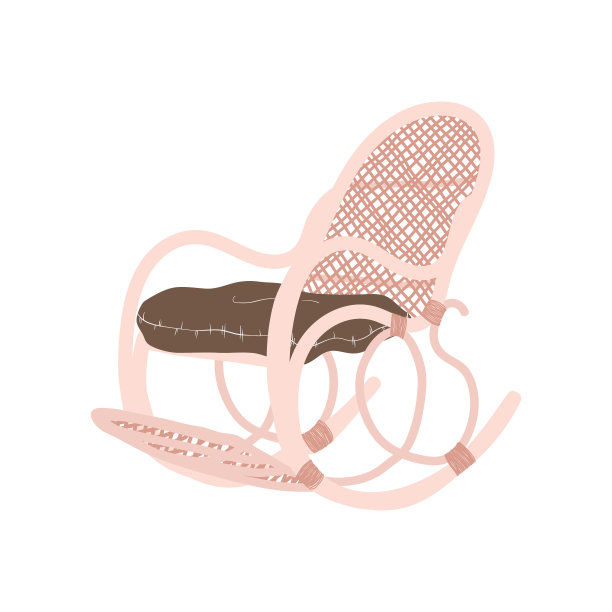 温馨的柳条摇椅与枕头夹艺术在斯堪的纳维亚风格。矢量剪辑艺术的复古柳条扶手椅在卡通风格。家里舒适的家具。孤立在白色背景上。图片下载