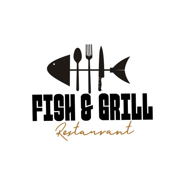 餐厅标志与硬骨鱼的图标图片下载