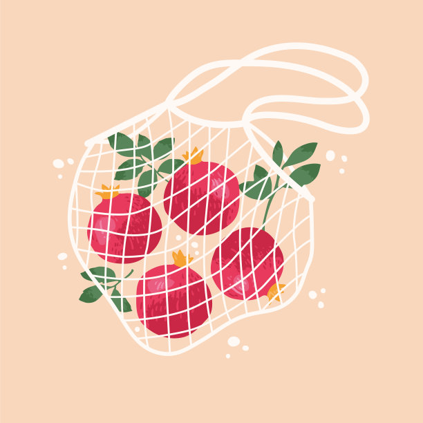 鲜亮的石榴在可重复使用的杂货店购物图片下载