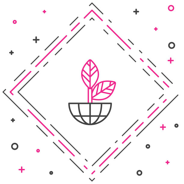 线地球仪和植物图标孤立在白色图片下载