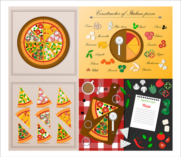 一套扁平的披萨图片下载