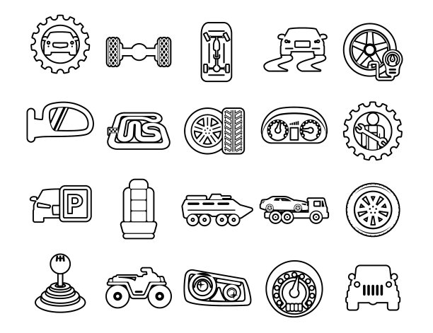 设置带有开放路径汽车元素的直线图标图片下载