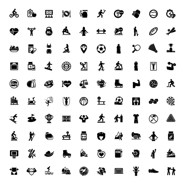 100健身和运动图标为网络和移动图片下载