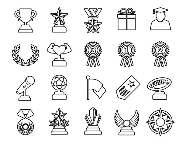 奖杯和奖品的象征线图标上的白色图片下载