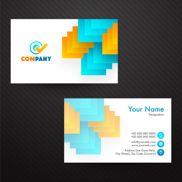 黄色和天蓝色的横向名片图片下载