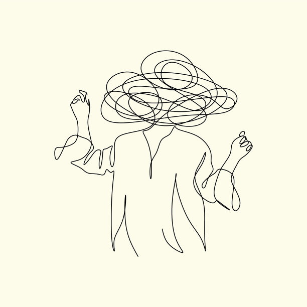 女人脸上连续的线条画抽象画图片下载