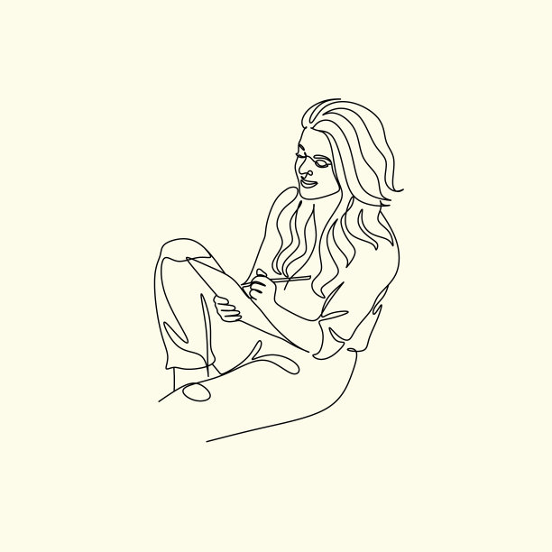 一条连续的线画的年轻认真图片下载