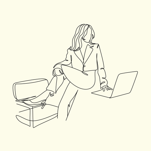 一条连续的线画的年轻认真图片下载