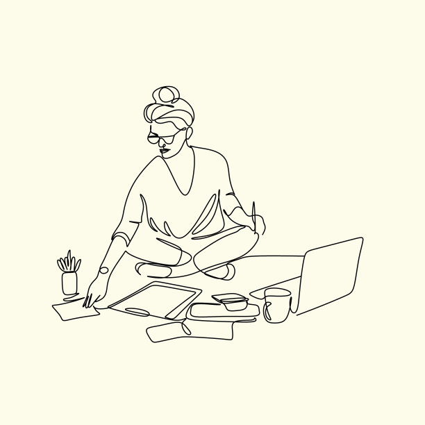 一条连续的线画的年轻认真图片下载