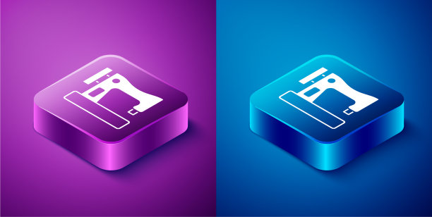 等距缝纫机图标隔离在蓝色和图片下载