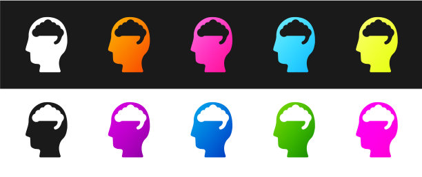 将人脑图标隔离在黑白两色上图片下载