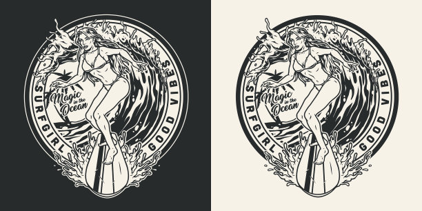 极限冲浪复古圆形徽章图片下载