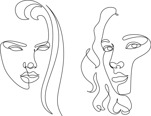 超现实的面孔，连续的线条画集图片下载