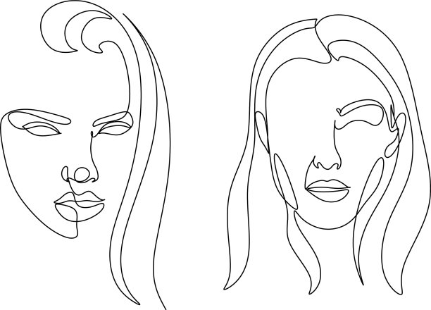 超现实的面孔，连续的线条画集图片下载