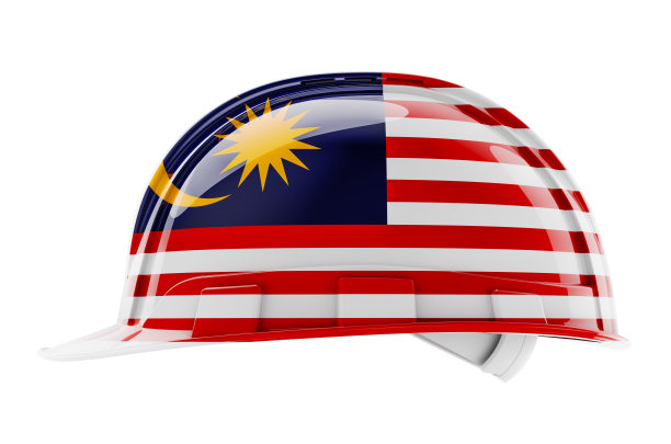 安全帽与马来西亚国旗，3D渲染孤立的白色背景图片下载