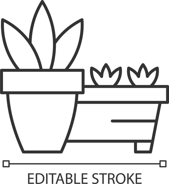 花盆和花坛的线形图标图片下载