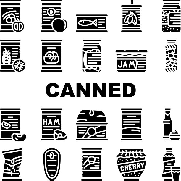 罐头食品营养收集图标集图片下载