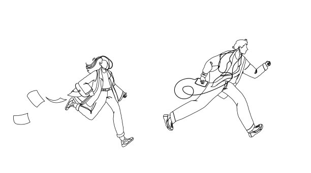 迟到的男人和女人在街上奔跑图片下载