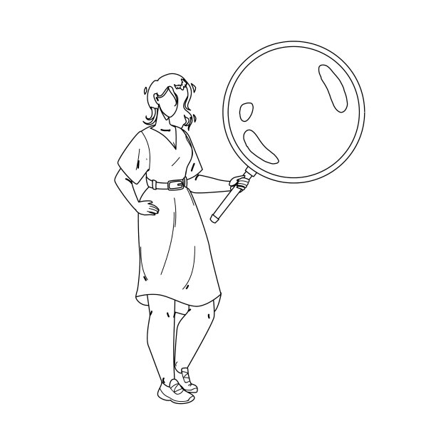 女孩透过放大镜工具看图片下载