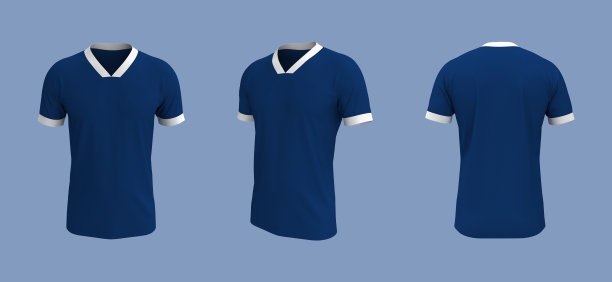 男子足球t恤模型的正面，侧面和背面的观点图片下载