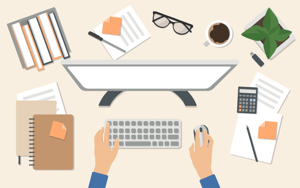 自由职业者桌面俯视图的概念图片下载