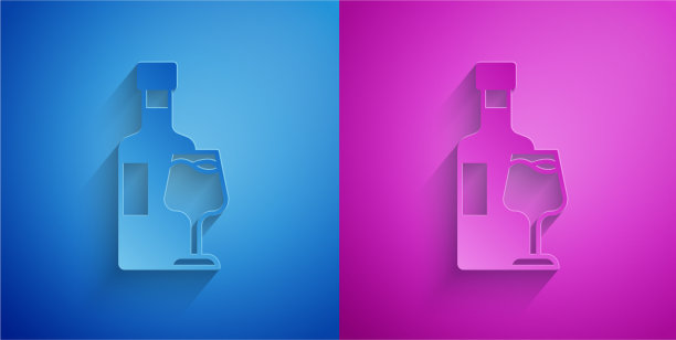 纸切割酒瓶与玻璃图标隔离上图片下载