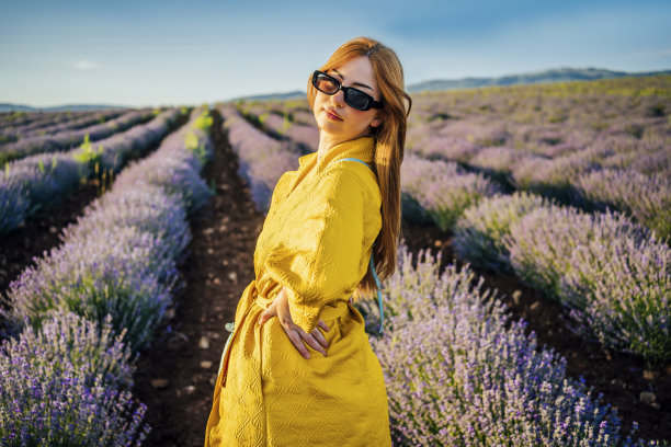 薰衣草田里的美女图片下载