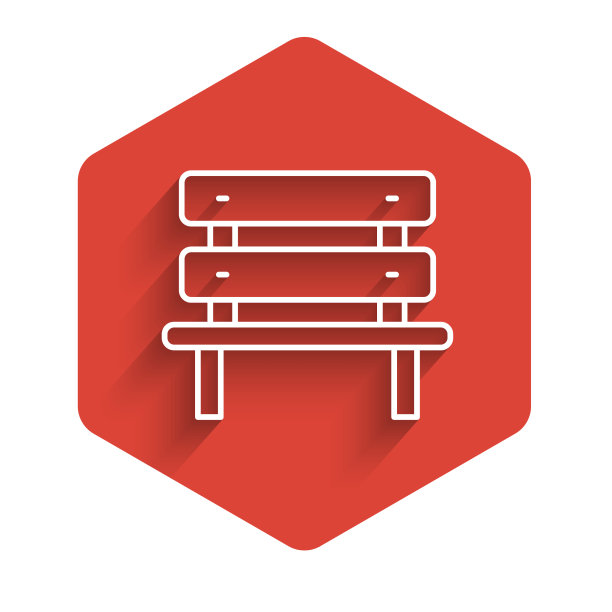 白线长凳图标孤立与长阴影图片下载