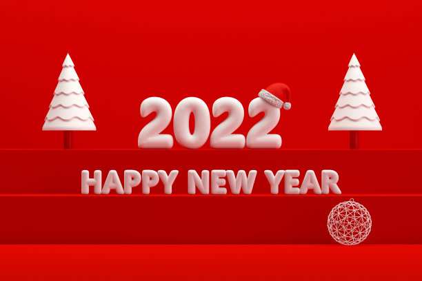 2022年圣诞新年概念，红色背景，楼梯站讲台图片下载