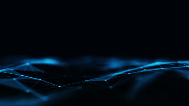 连接蓝色的线和点在黑色的背景。图片下载