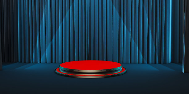 圆形讲台上明亮的背景。颁奖典礼的空基座。舞台背景。三维渲染图片下载