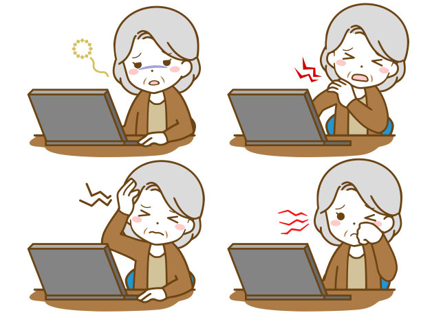 老妇人从电脑工作累了图片下载