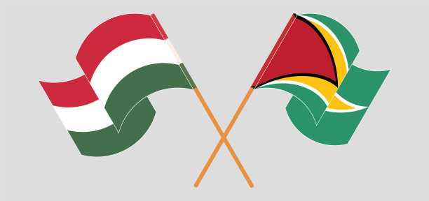 挥舞着匈牙利和圭亚那的国旗图片下载