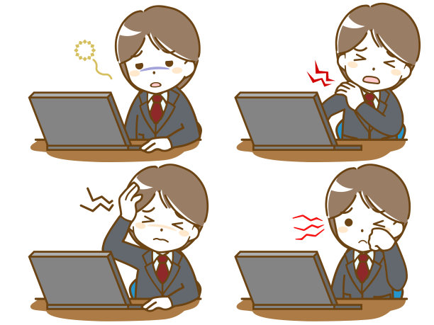西装革履的年轻人因电脑工作而疲惫不堪图片下载